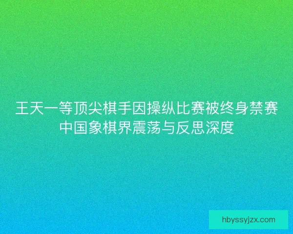 王天一等顶尖棋手因操纵比赛被终身禁赛中国象棋界震荡与反思深度