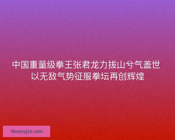 中国重量级拳王张君龙力拔山兮气盖世 以无敌气势征服拳坛再创辉煌 中国重量级拳王张君龙力拔山兮气盖世 以无敌气势征服拳坛再创辉煌